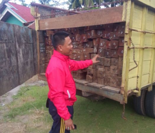 Salah satu truk membawa kayu illegal yang diamankan Intelmob Jambi, Jumat (13/5)